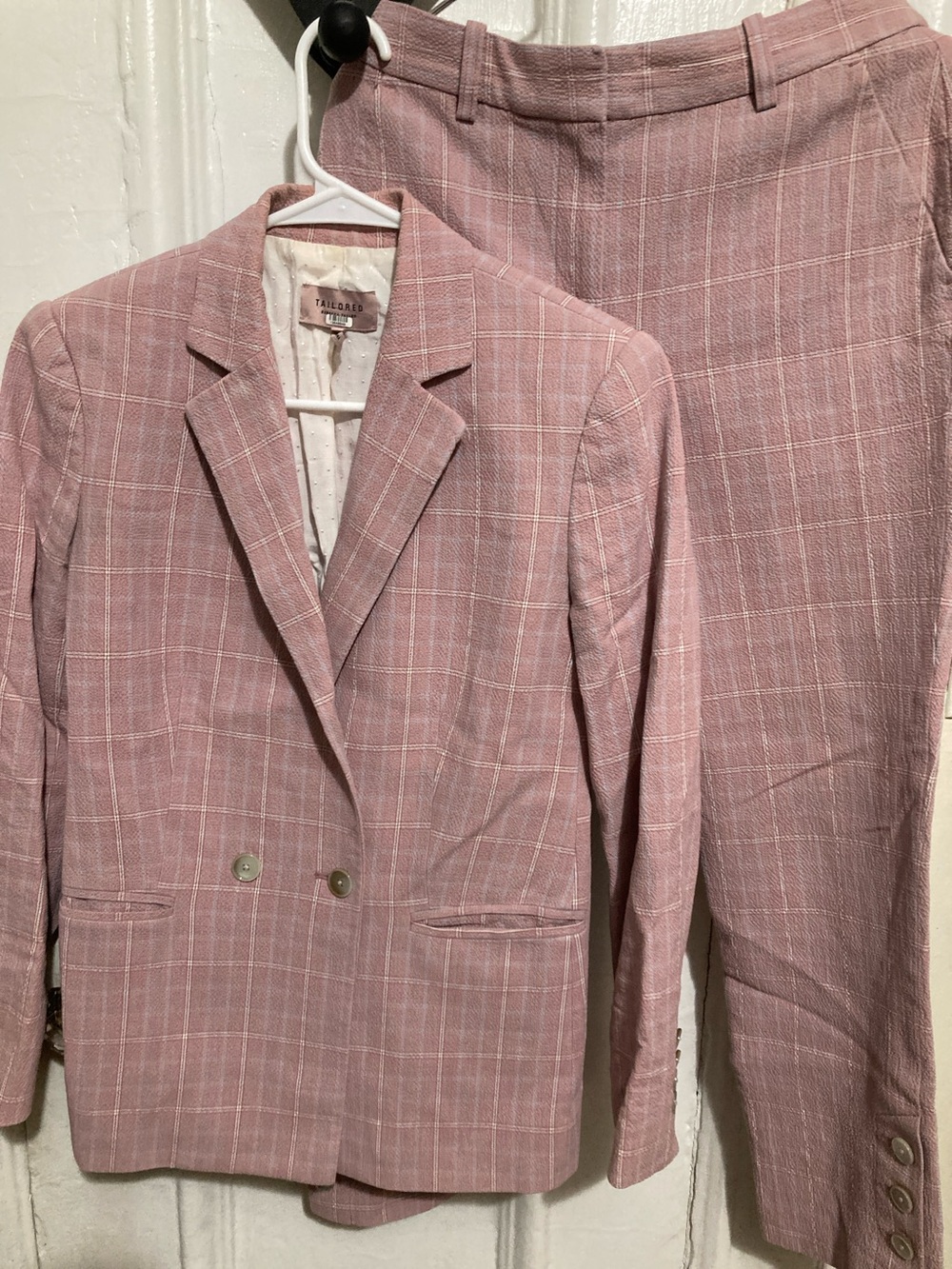Tailored Dusty Rose Plaid Double-Button Blazer